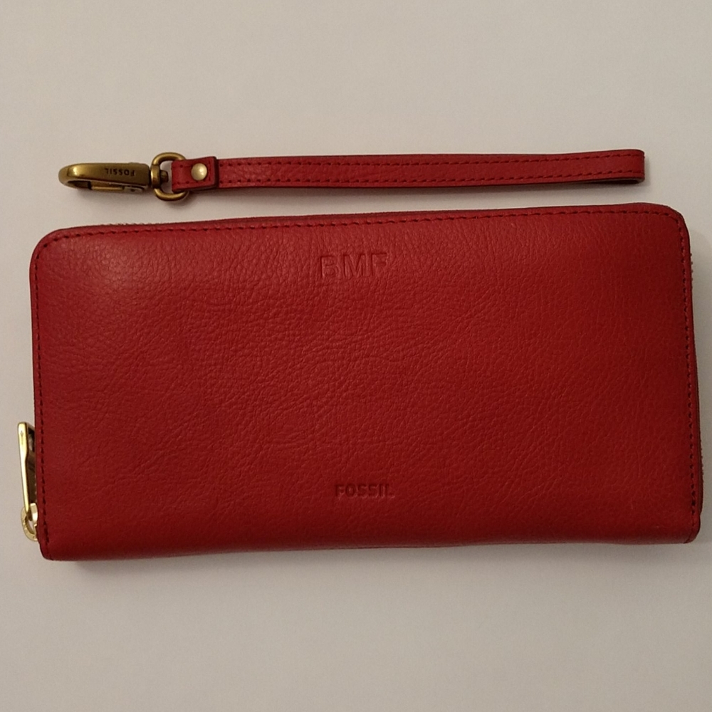 Fossil Leather Zip Around Wallet Clutch Wristlet
